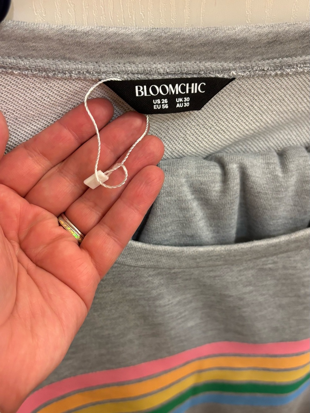 Bloomchic set of Grey Sweatshirt and Sweatpants with Rainbow Stripe Detail - Picture 2 of 4